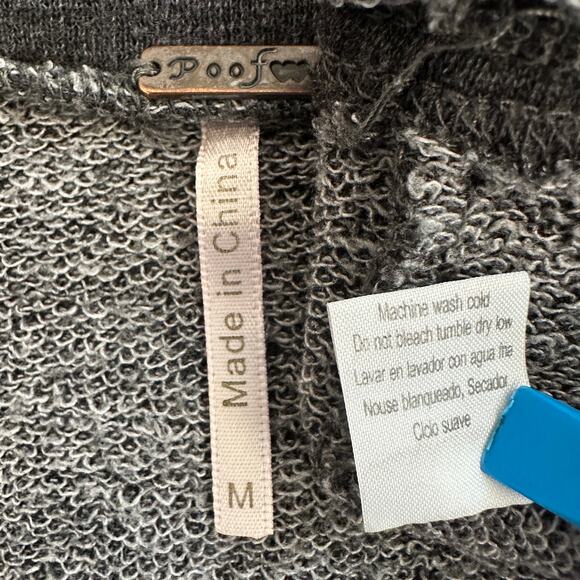 Poof Boxy Cropped Sweatshirt Medium Gray Blue Raw Hem Grunge Loungewear EUC - Picture 8 of 9